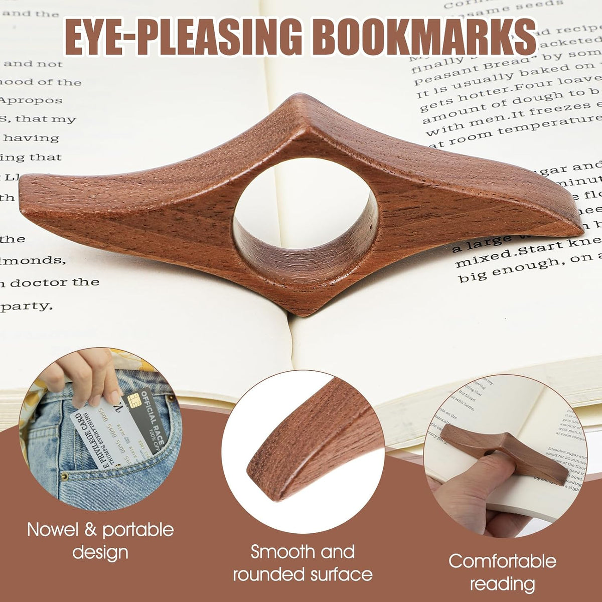 Thumb Book Page Holder, Natural Walnut Wood Thumb Page Holder